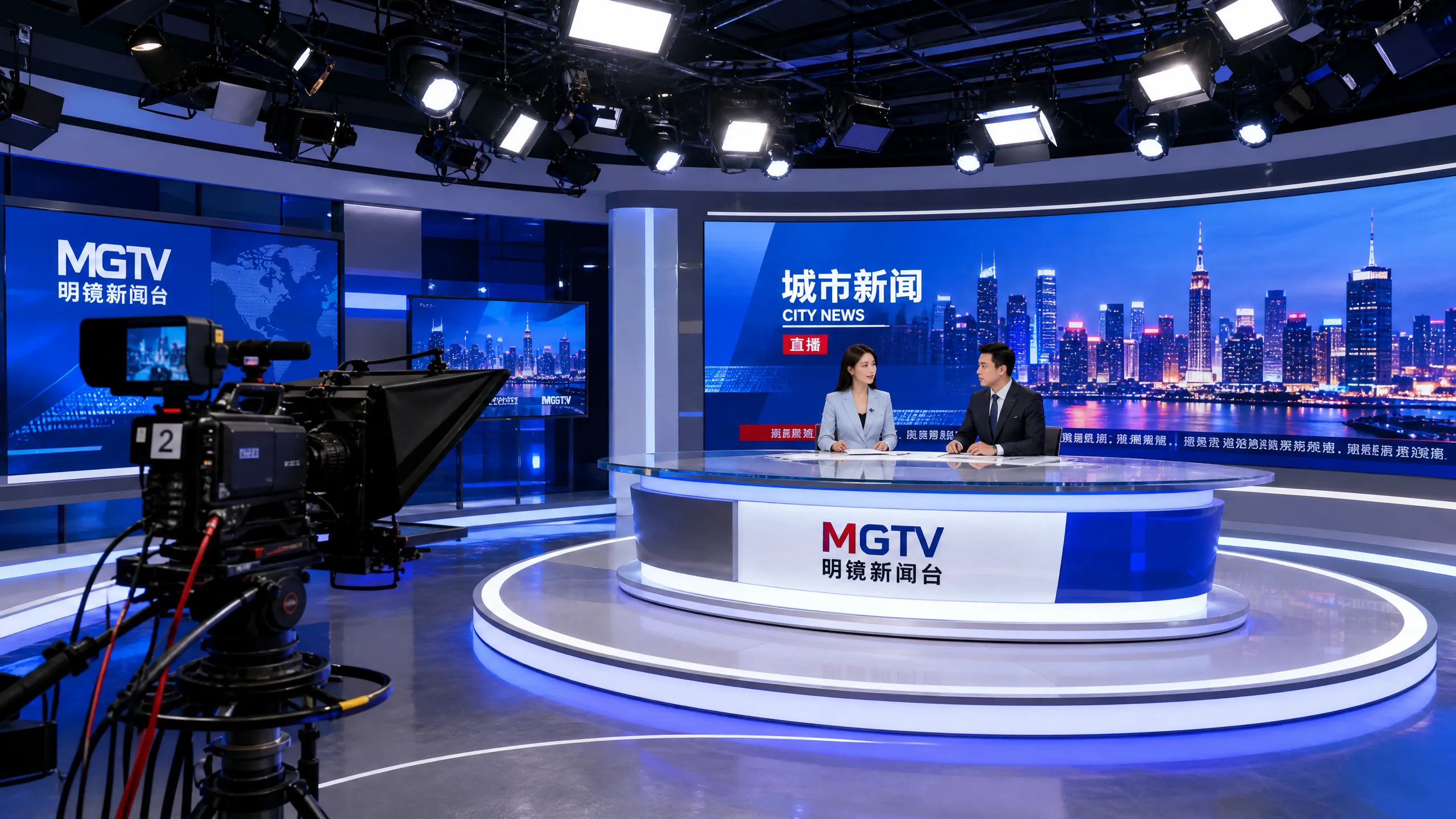 融媒体中心演播大厅新闻直播现场